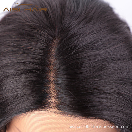 Aisi Hair 100% Human Hair Short Wavy Color 4# Bob Swiss Lace Wigs Body Wave Brazilian Human Hair Lace Front Wigs For Black Women